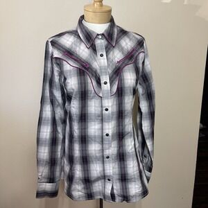 Women's Wrangler Retro Long Sleeve Snap Button Western Shirt M Black Pink